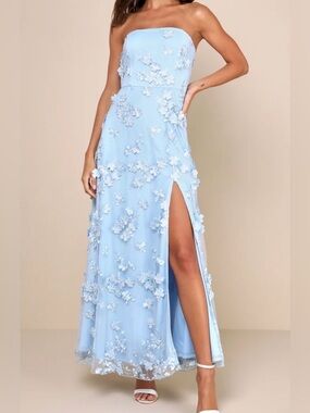 Lulu’s Rare Presence Powder Blue 3D Floral Embro Maxi Dress